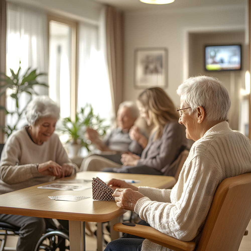 Un ambiente sociale in una casa di riposo è importante per far sentire gli ospiti coinvolti e apprezzati. Nella foto, alcuni anziani riuniti in una sala comune.